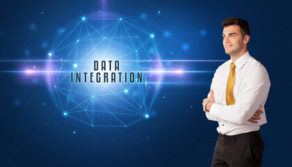 Businessman thinking about security solutions with DATA INTEGRATION inscription