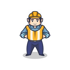 Cartoon retro vintage contractor or construction worker character mascot logo. vector illustration
