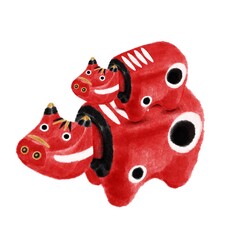 Fototapeta premium 赤べこ 水彩風イラスト