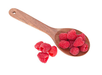  raspberries fruit top view on white background