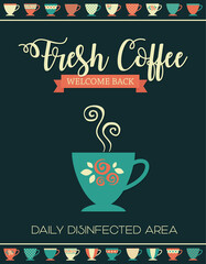 Tea porcelain, coffe cup, mugs collection, coffee shop seamless pattern