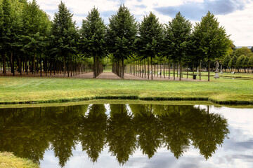 Fototapeta premium Baumreihen im Schlossgarten Schloss Schwerin im August 2020