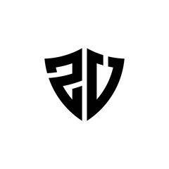 ZU monogram logo with shield shape design template