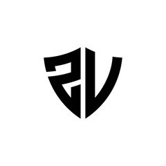 ZV monogram logo with shield shape design template