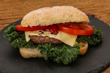 Italian ciabatta bread with burger