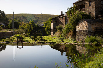 sunrise over the Onor river in Rio de Onor (Rihonor de Castilla) village, municipality of Braganca, Tras-os-Montes, Portugal