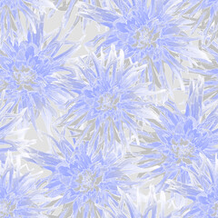 Seamless abstract pattern. Gray-blue dahlias.