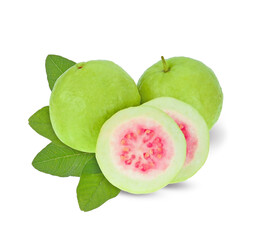 pink guava fruit on white background.