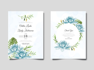 wedding invitation template with beautiful and elegant floral watercolor