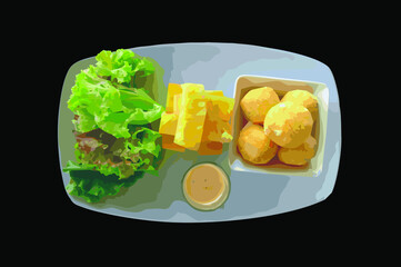 cheeseball with pineapple and salad. vector illustration.