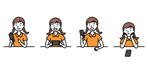 Naklejka premium 女の子Cとスマホ