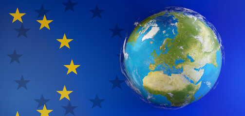 flag of Europe and world globe. elements of this image furnished by NASA 3d-illustration