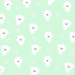 Teddy  polar bears pattern  and light green background.