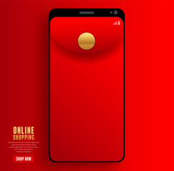 Online shopping concept digital marketing on website and mobile application. Chinese new year 2021 year of the ox with craft style on background.