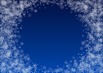 Silver Snowflake Vector Blue Background. Xmas 