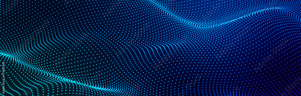 Poster Abstract digital wave of particles. Futuristic point wave. Technology background vector. Vector illustration
