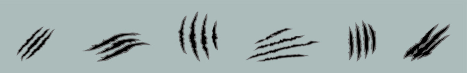 a set of claw scratch mark isolated vector illustration on blue background
