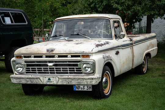 DIEDERSDORF, GERMANY - AUGUST 30, 2020: The full-size pickup truck Ford F-100, 1966. The exhibition of "US Car Classics".