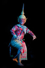 Khon, kind of Thai drama.It is Thai traditional drama dance performance in masked with black background