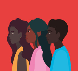 diversity skins of black women and man cartoons vector design