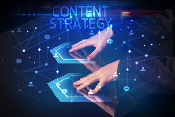 Navigating social networking with CONTENT STRATEGY inscription, new media concept