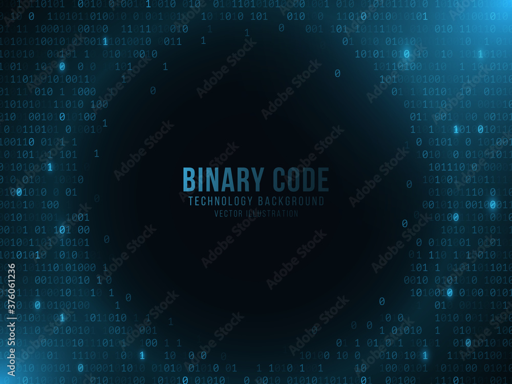 Poster glowing binary code on a dark blue background. hi-tech design. world network. modern technology temp