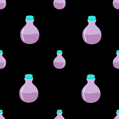 Bottles with Elixir seamless pattern. The concept of Halloween. Vector.Design of banners, wrapping paper, packaging, web