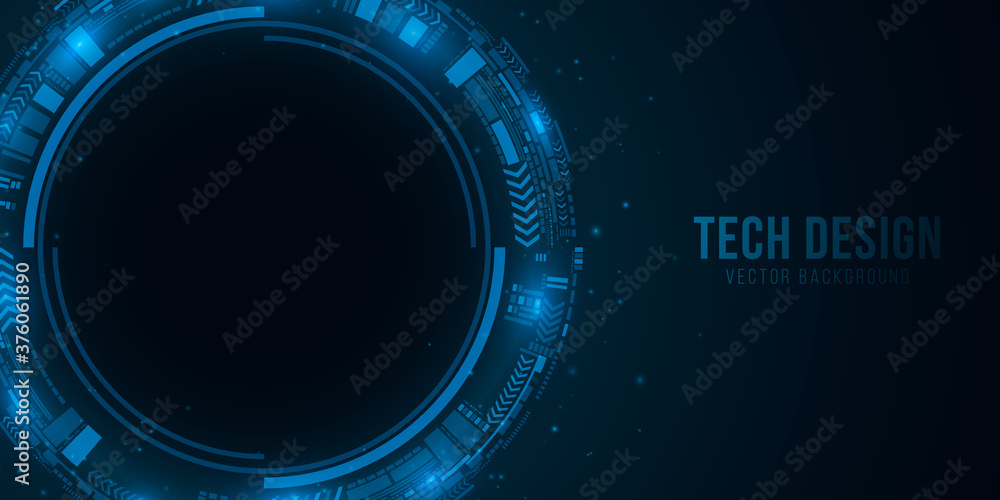 Poster futuristic glowing user interface with hud element for your design. flying particles. vector illustr