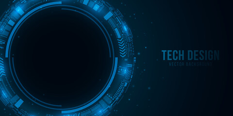 Futuristic glowing user interface with HUD element for your design. Flying particles. Vector illustration.