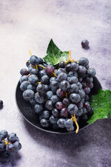 Sweet fresh black grape on the dark table
