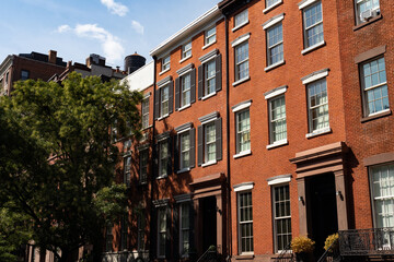 Fototapeta na wymiar Row of Old Brick Residential Buildings in the West Village of Greenwich Village of New York City