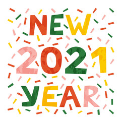 Festive lettering for postcards, packaging with the inscription New Year 2021. Design on a white background with serpentine elements around. Vector flat illustration.