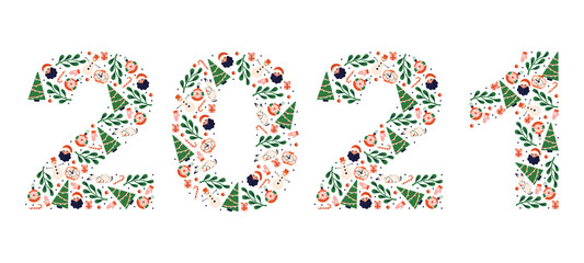 Silhouette lettering decoration collage from festive design elements. Figures for the new year 2021 decorative design for posters and postcards. Vector design format eps 10