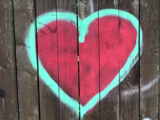 red heart on wood