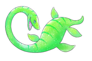 Friendly green plesiosaurus isolated on white background