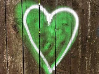 green heart on wood