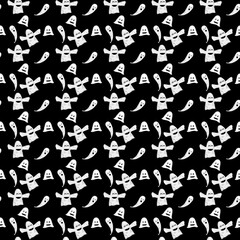 seamless pattern with funny ghosts for Halloween on a black background