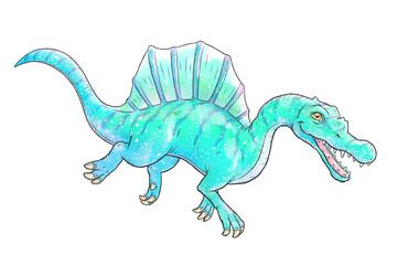 Friendly blue Spinosaurus isolated on white background
