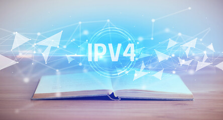 Open book with IPV4 abbreviation, modern technology concept