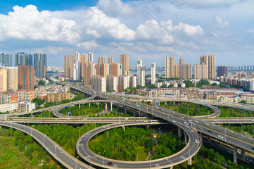 Wuhan city skyline scenery in summer, Hubei, China