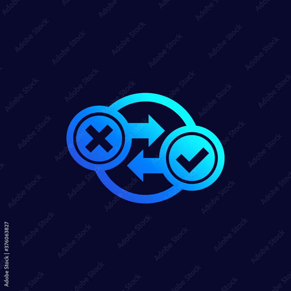 Poster process icon with check mark and cross, vector