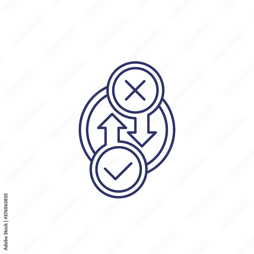 Poster process line icon with checkmark and cross