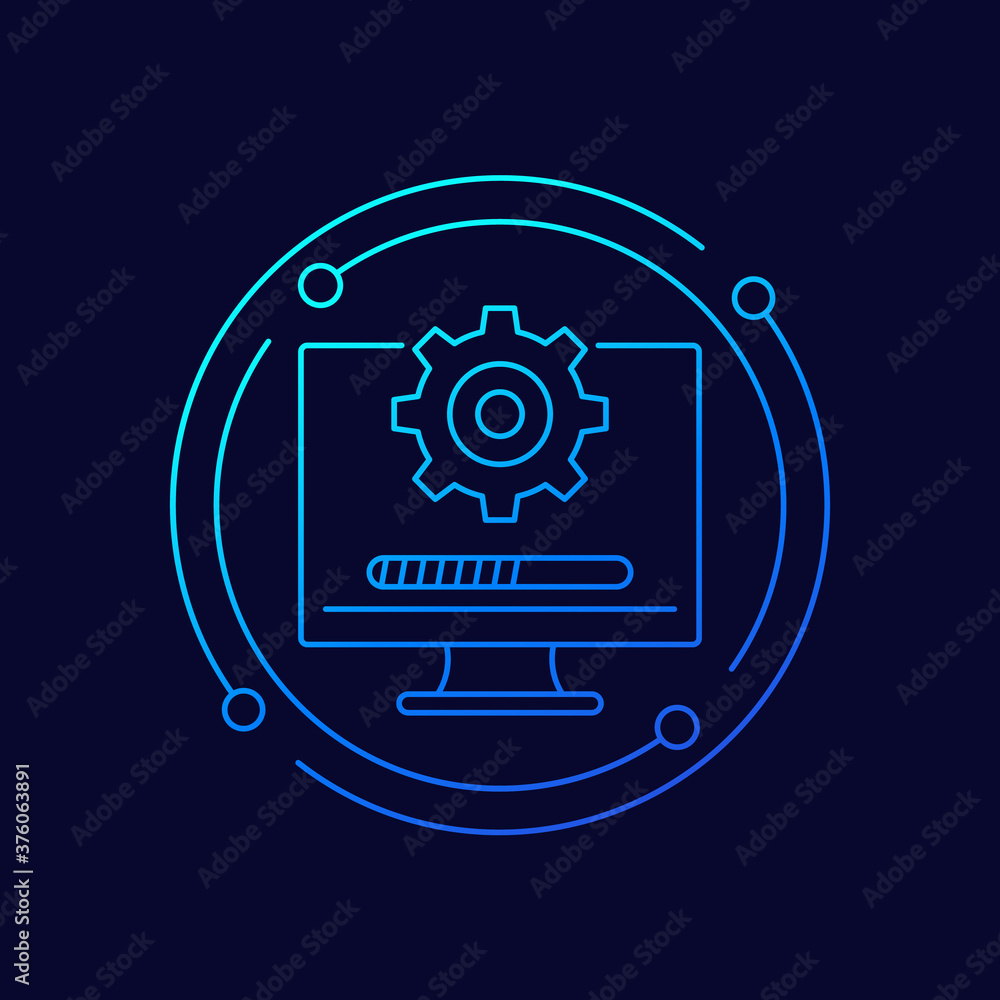 Poster update, software line vector icon