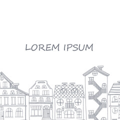 Naklejka premium Hand drawn card template with cute hand drawn houses. Vector city street collection