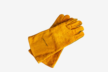 Leather gloves for welding On a white background