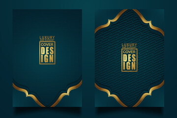 Set cover design template with Luxury and elegant flow lines overlap layers ornament and realistic texture on dark background