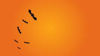 Happy halloween. Cute bats on orange background. Space for your design. Vector illustration