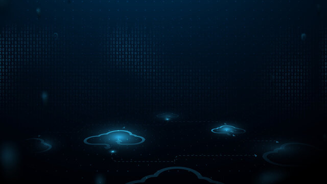 Cloud technology internet, computing, storage icons on dark blue background. Vector illustration