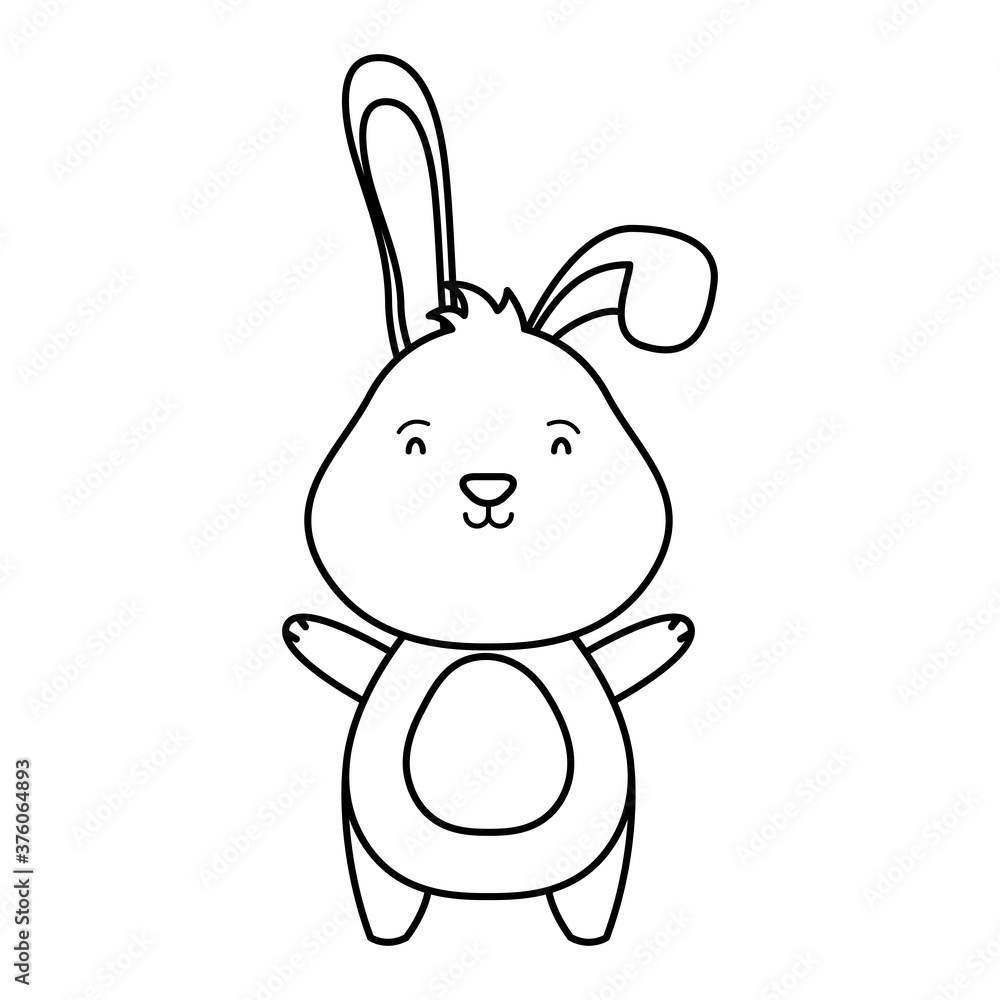 Sticker cute easter little rabbit character line style icon