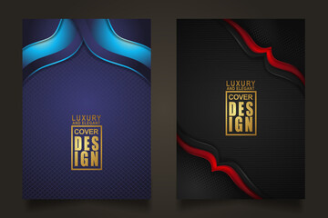 Set cover design template with Luxury and elegant flow lines overlap layers ornament and realistic texture on dark background